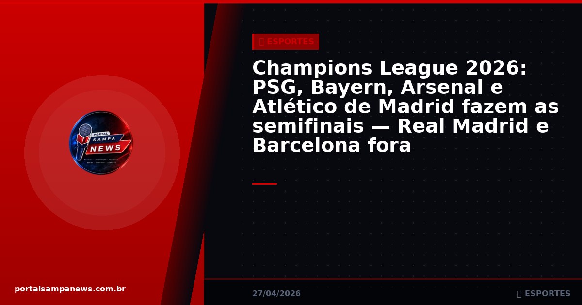 Champions League 2026: PSG, Bayern, Arsenal e Atlético de Madrid fazem as semifinais — Real Madrid e Barcelona fora