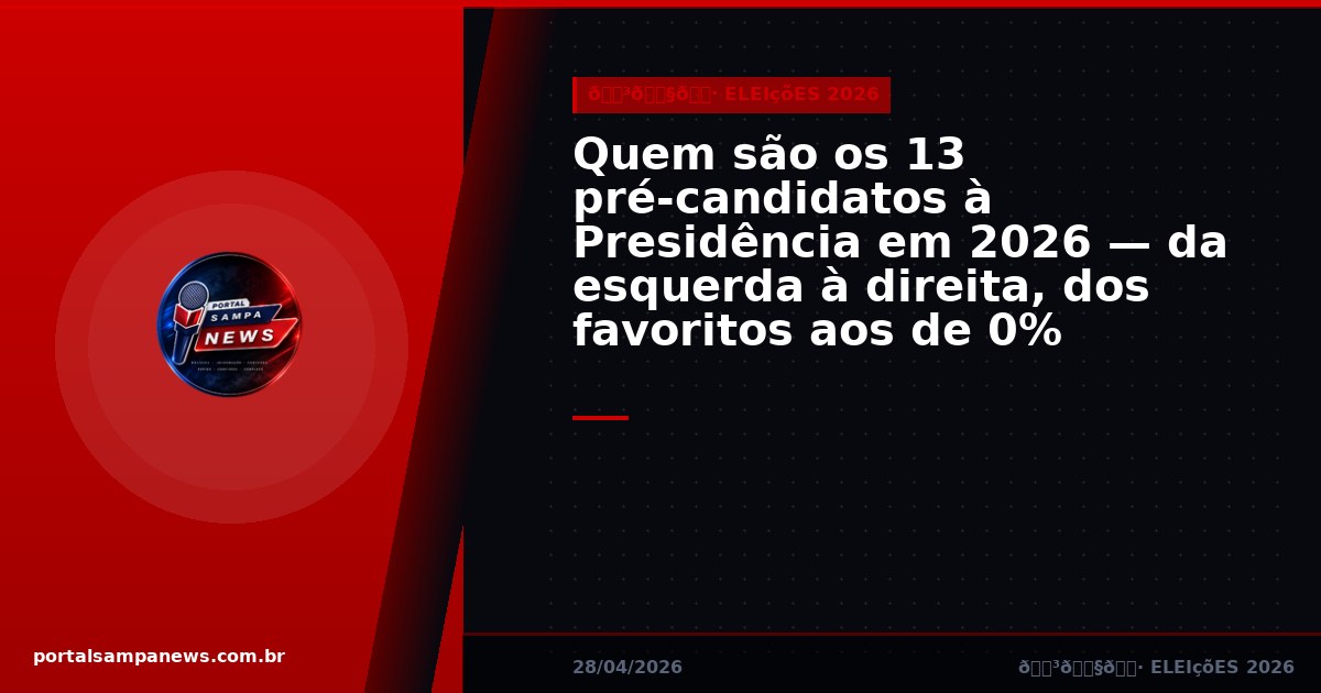 Quem são os 13 pré-candidatos à Presidência em 2026 — da esquerda à direita, dos favoritos aos de 0%