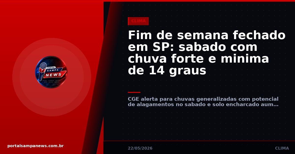 Fim de semana fechado em SP: sabado com chuva forte e minima de 14 graus