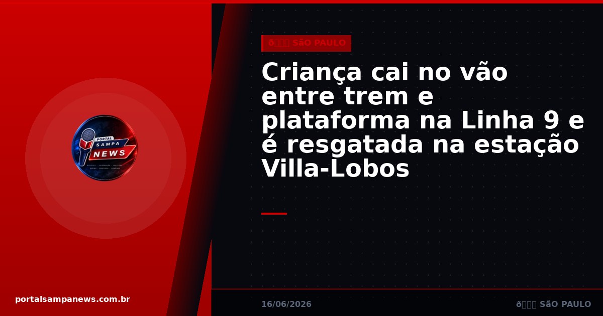 Criança cai no vão entre trem e plataforma na Linha 9 e é resgatada na estação Villa-Lobos